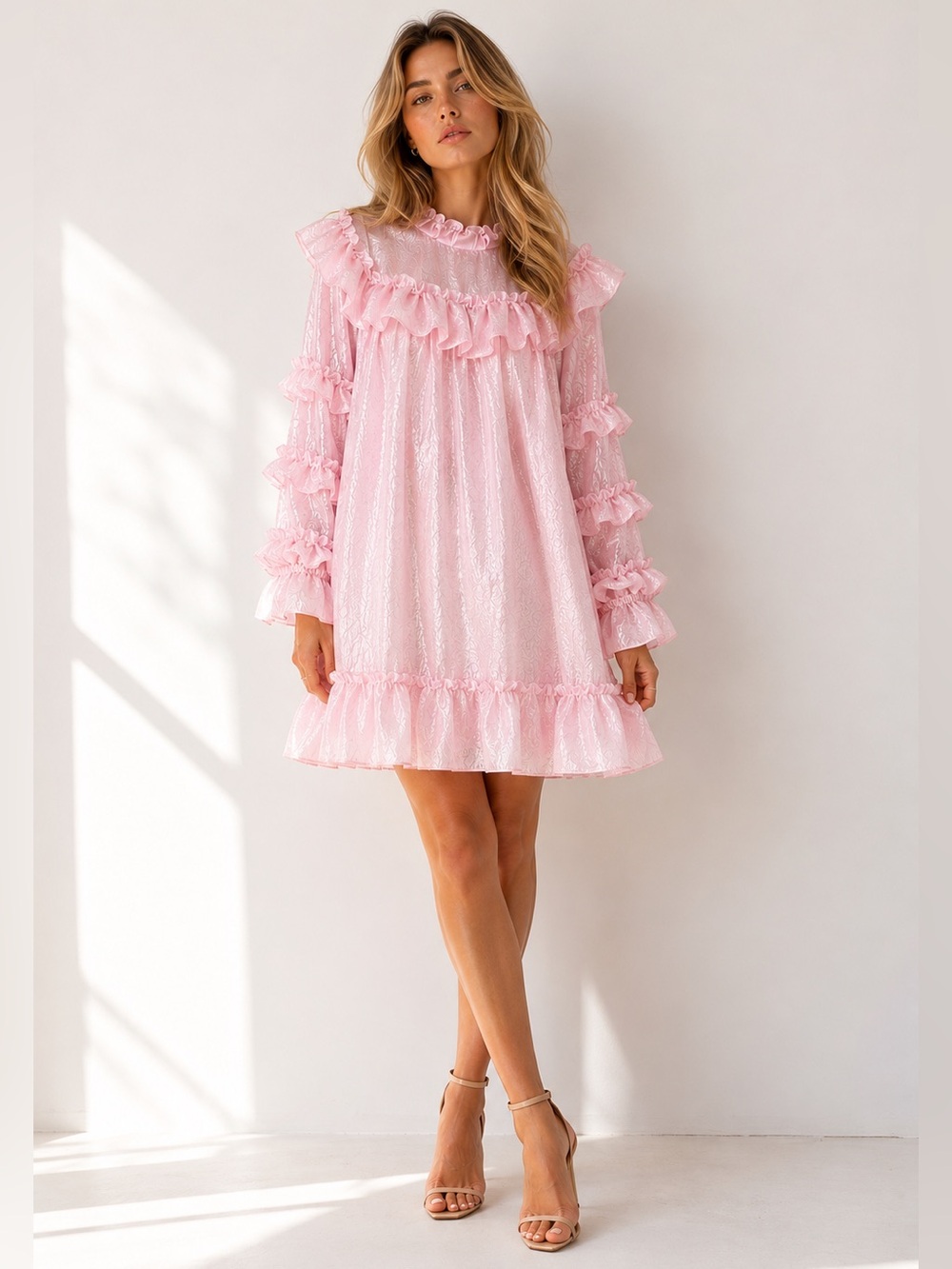 Stella Nova Adena Blush Ruffle Mini Dress Small NEW